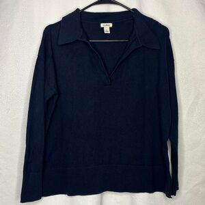 L.L.Bean Navy Cotton Cashmere Collared Knit Sweater Size L